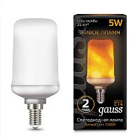 Лампа светодиодная Gauss Corn Flame T65 220В Е14 5Вт Имитация живого огня картинка 